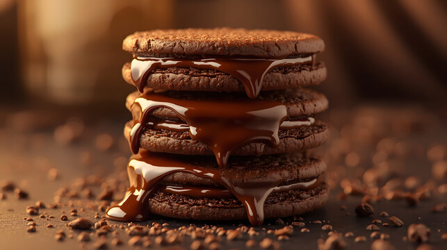 Melted chocolate drizzling over a rich chocolate dessert high-resolution photo