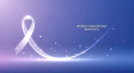 World cancer day world cancer day awareness ribbon with light effect on blue background background