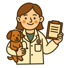 Hand draw cute veterinarian holding puppy and clipboard illustrationH