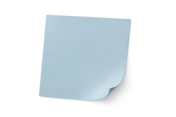 Blue sticky note blank paper memo with curled corner on transparent background for message or reminder