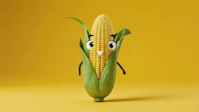 Cute corn character on yellow background