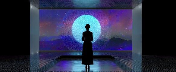 A futuristic gallery evokes wonder showcasing immersive nft artwork on blockchain technology