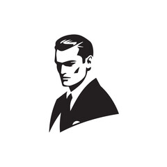 Black Vector Illustration of a Handsome Man in Clean Minimal Line Art Style on White Background