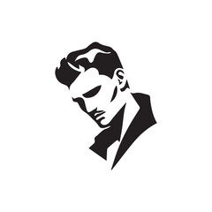 Black Vector Illustration of a Handsome Man in Clean Minimal Line Art Style on White Background