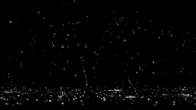 Looping snow animation Overlay, dynamic spiraling snowflakes settling on ground and subtle sideways camera pan with alpha channel 