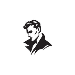 Black Vector Illustration of a Handsome Man in Clean Minimal Line Art Style on White Background