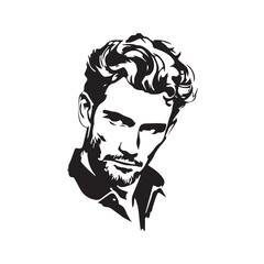 Black Vector Illustration of a Handsome Man in Clean Minimal Line Art Style on White Background
