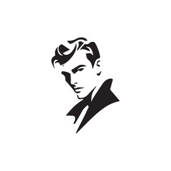 Black Vector Illustration of a Handsome Man in Clean Minimal Line Art Style on White Background