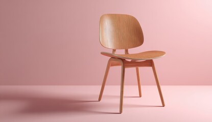 Light-colored wooden chair in a pink room