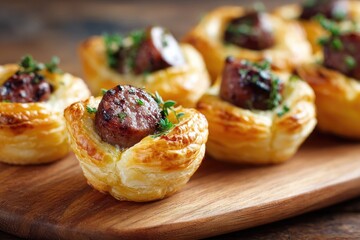 Puff pastry cups filled with savory sausage
