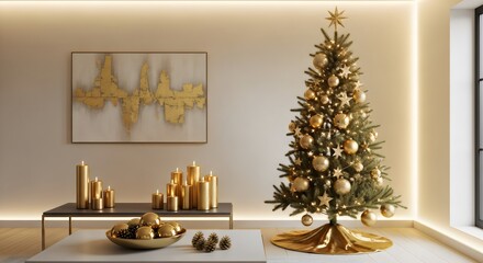 Green Christmas wreath with red and gold ornaments, traditional holiday decoration, festive seasonal greenery, cozy winter celebration decor.
