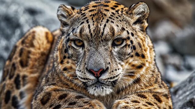 Majestic Snow Leopard Poses Proudly on Rocky Terrain