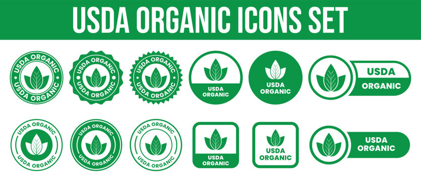USDA Organic Label in Green and Black. Eco-Friendly Certification for Food Products and Sustainable Agriculture Branding. USDA Organic sign, logo, badge, icon, sticker, label, emblem, stamp, symbol