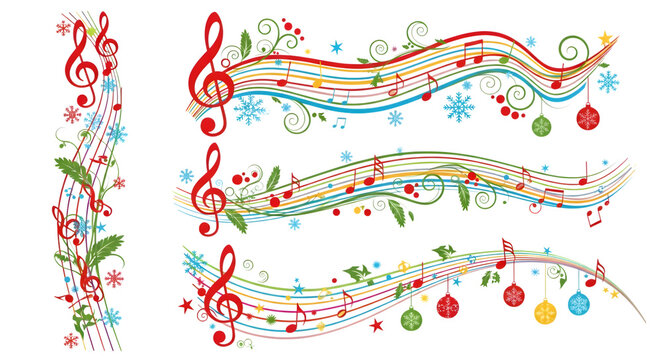 Festive christmas music notes with ornaments isolated on transparent background