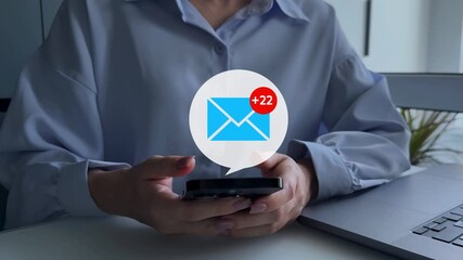 Business woman reading digital e-mail on smartphone.Email message information on digital screen. - Powered by Adobe