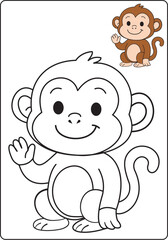 Children’s coloring book page for Smiling Monkey, Fun Printable Line Art