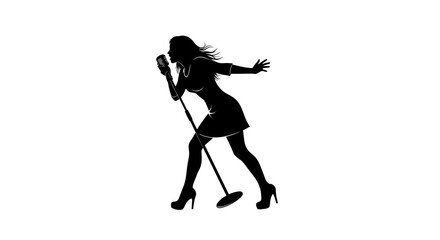 Dynamic silhouette of a female singer performing with passion, captured in a modern, elegant style, perfect for music industry branding or artistic expression