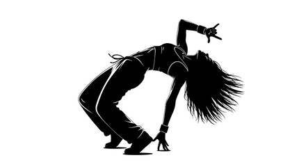 Dynamic silhouette of a dancer in motion, expressing freedom and energy with a rock and roll hand gesture, ideal for music or lifestyle brands