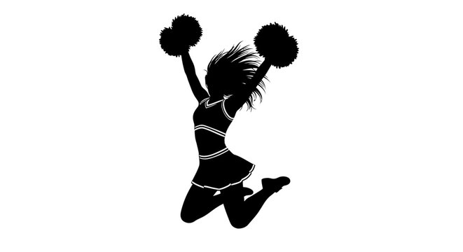 Energetic cheerleader jumps for joy, bringing spirit and enthusiasm to any campaign with her dynamic silhouette and pom-poms, perfect for sports themes