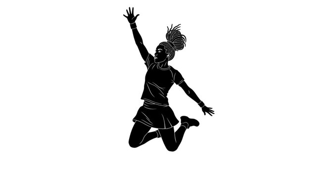 Dynamic athlete jumping with joy, celebrating victory and success in sports, perfect for fitness campaigns or inspirational content about women empowerment