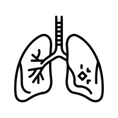 Illustration of lungs with a tumor, depicting lung cancer, isolated on