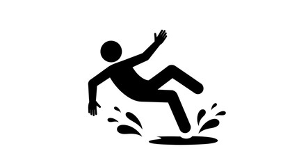 Caution slippery floor hazard icon for safety signage, warning symbol for wet floor in public spaces, be careful of the risk of accidents