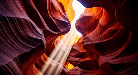 Majestic red rock canyon with sunlight streaming through crevices  