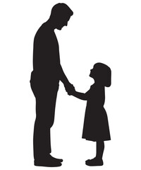 Father and daughter holding hands in a black silhouette