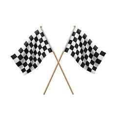 Fototapeta premium Two crossed black and white checkered racing flags on wooden sticks.