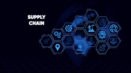 Supply Chain Hexagon Icons Network Globe Background logistics distribution - Powered by Adobe