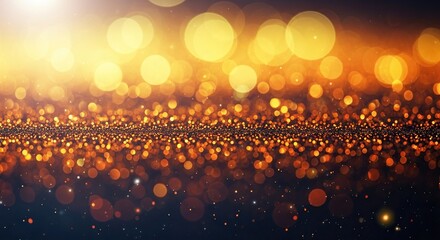 Stunning golden bokeh lights background with dreamy blurred effect for festive banners or elegant presentations, radiating warmth and sophisticated style