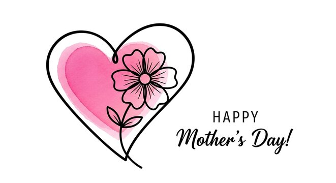 Show your appreciation with this beautiful Mothers Day art featuring a watercolor heart and delicate flower, perfect for cards and social media posts