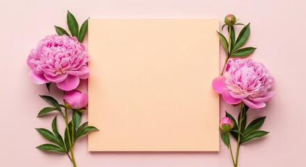 Elegant pink peonies frame your message beautifully on a peach background, perfect for romantic notes, wedding invites, or heartfelt announcements