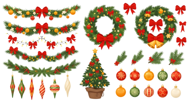 Festive christmas decorations isolated on transparent background for holiday season - Powered by Adobe