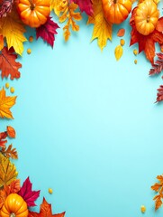 Thanksgiving feast with golden roasted turkey, orange pumpkin pie, crimson apples, and fall leaves on rustic wooden table, celebrating harvest season with family and gratitude