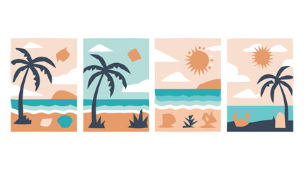 Obraz premium Abstract tropical beach scene with palm trees and ocean waves