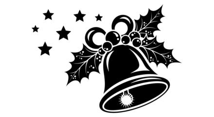 Elegant christmas bell with stars isolated on transparent background