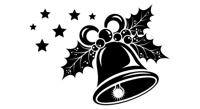 Elegant christmas bell with stars isolated on transparent background