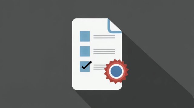Vector icon of a document checklist with quality assurance seal of approval