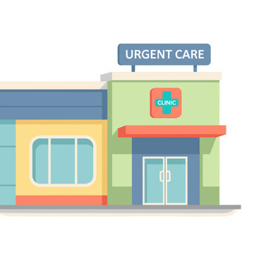 Urgent care clinic building exterior with colorful facade design  