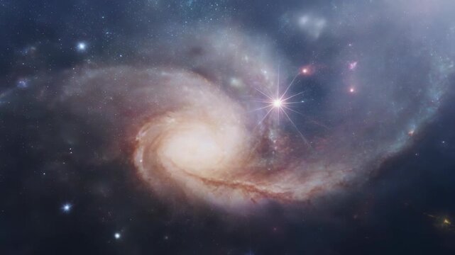 Vibrant cosmic spiral galaxy with swirling arms, shining stars and colorful nebulae in deep space, breathtaking astrophotography