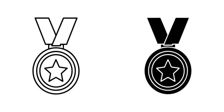 Illustration of a star medal in black and white, showcasing achievement and recognition isolated on