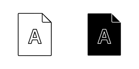 Illustration of a document with letter a in black and white, isolated on file concept