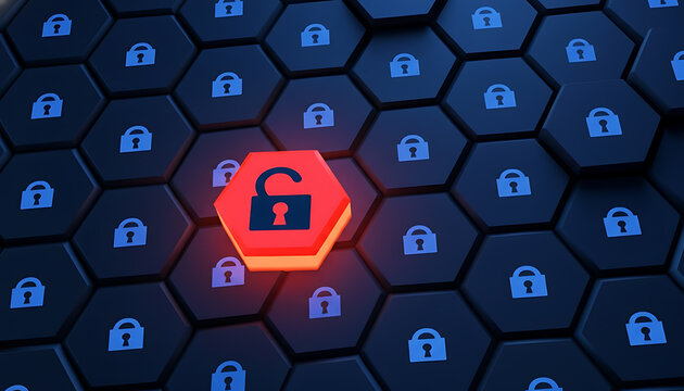 Unlock your data potential with confidence, featuring secure hexagonal grid design for technology, innovation, and digital solutions, risk mitigation