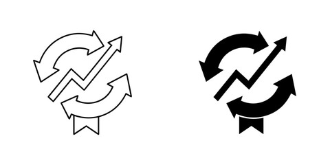 Line art icon of business growth with arrows and ribbon isolated on symbol of success