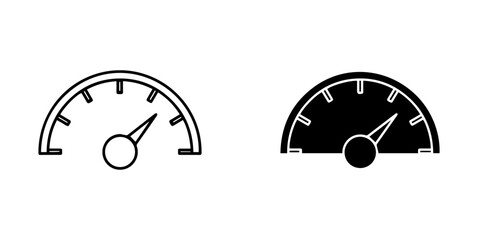 Illustration of a speedometer with needle showing speed, in black and white isolated on