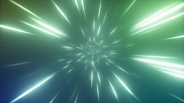 Abstract light streaks moving towards center on gradient background, simulation of high speed warp or hyperdrive effect