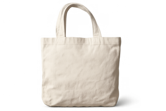 Reusable canvas tote bag mockup, blank fabric shopper promoting eco-friendly sustainability and zero waste lifestyle, transparent background