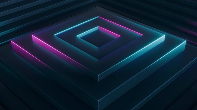 abstract futuristic background animation of dark 3d rectangles wave motion with blue and pink lights, 4k seamless corporate background loop