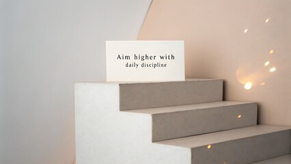 Minimalist quote card resting on a simple concrete staircase